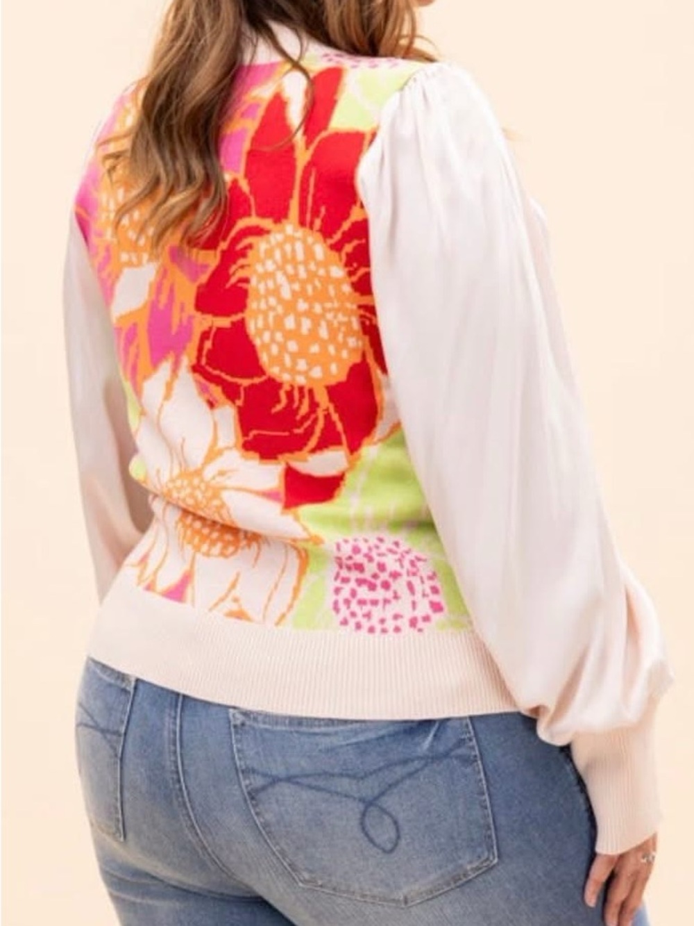 JODIFL Floral Knit Sweater in Pink, Red, Orange, Lime, Cream - Picture 2 of 2